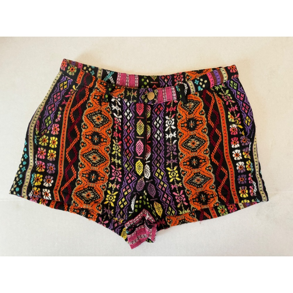 Angie Womens Boho Tapestry Shorts Multi Color Geometric Tribal‎ Cotton Small